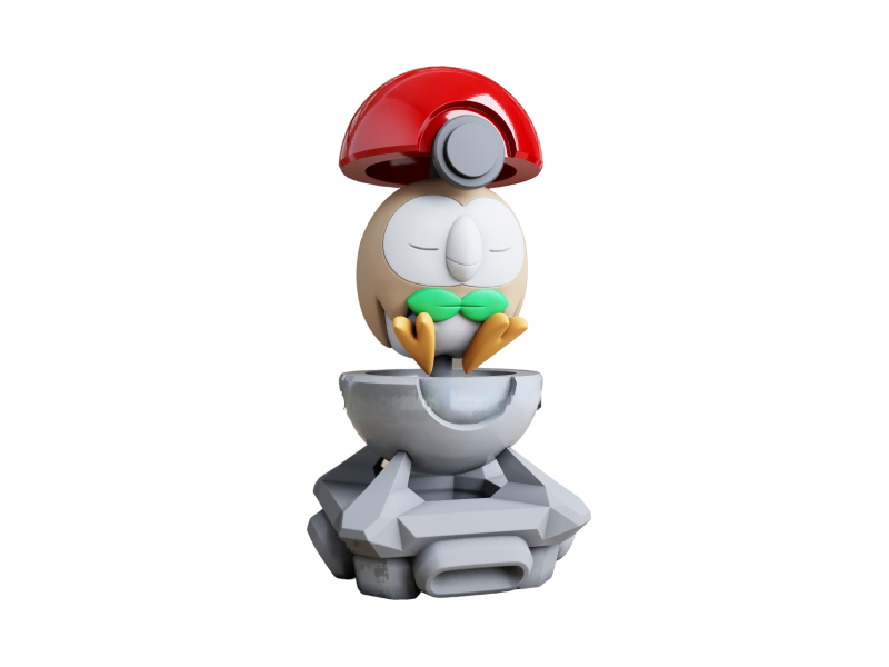 Figura Rowlet en la Pokeball Impresa en 3D