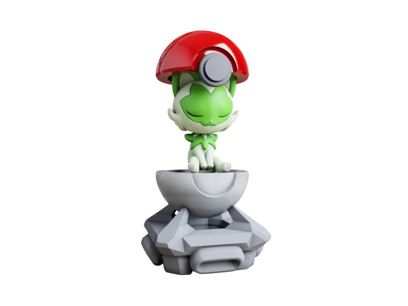 Figura Sprigatito en la Pokeball Impresa en 3D